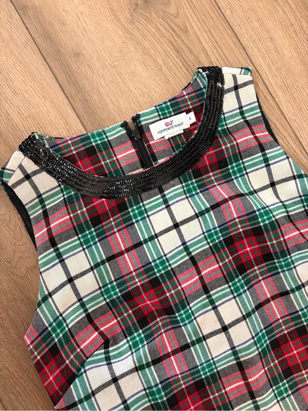 Vineyard Vines Red, Green & White Plaid Sleeveless Shift Dress - Picture 5 of 8